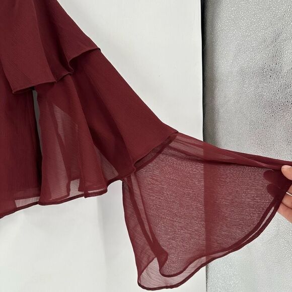 NWT BCBGeneration Tiered‎ Bell Long Sleeve Blouse Size XXS Purple Burgundy - Picture 11 of 13